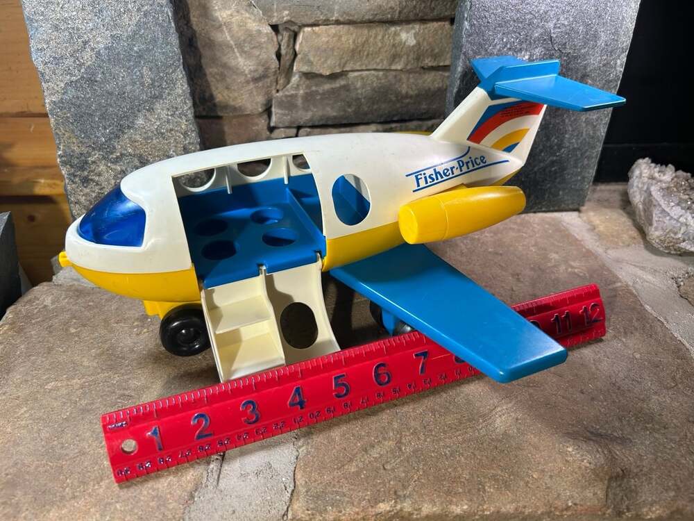 Vintage Fisher Price Airplane White , Yellow, Blue READ